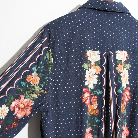 Farm Rio Floral Long Sleeve Shirt Blouse Button Up Floral Polka Dot Sz G / Large - Picture 10 of 15